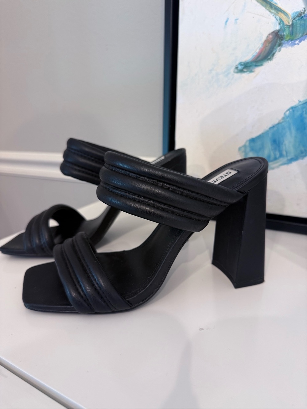 Steve Madden Tahani Black Padded Double-Strap Block Heel Sandals